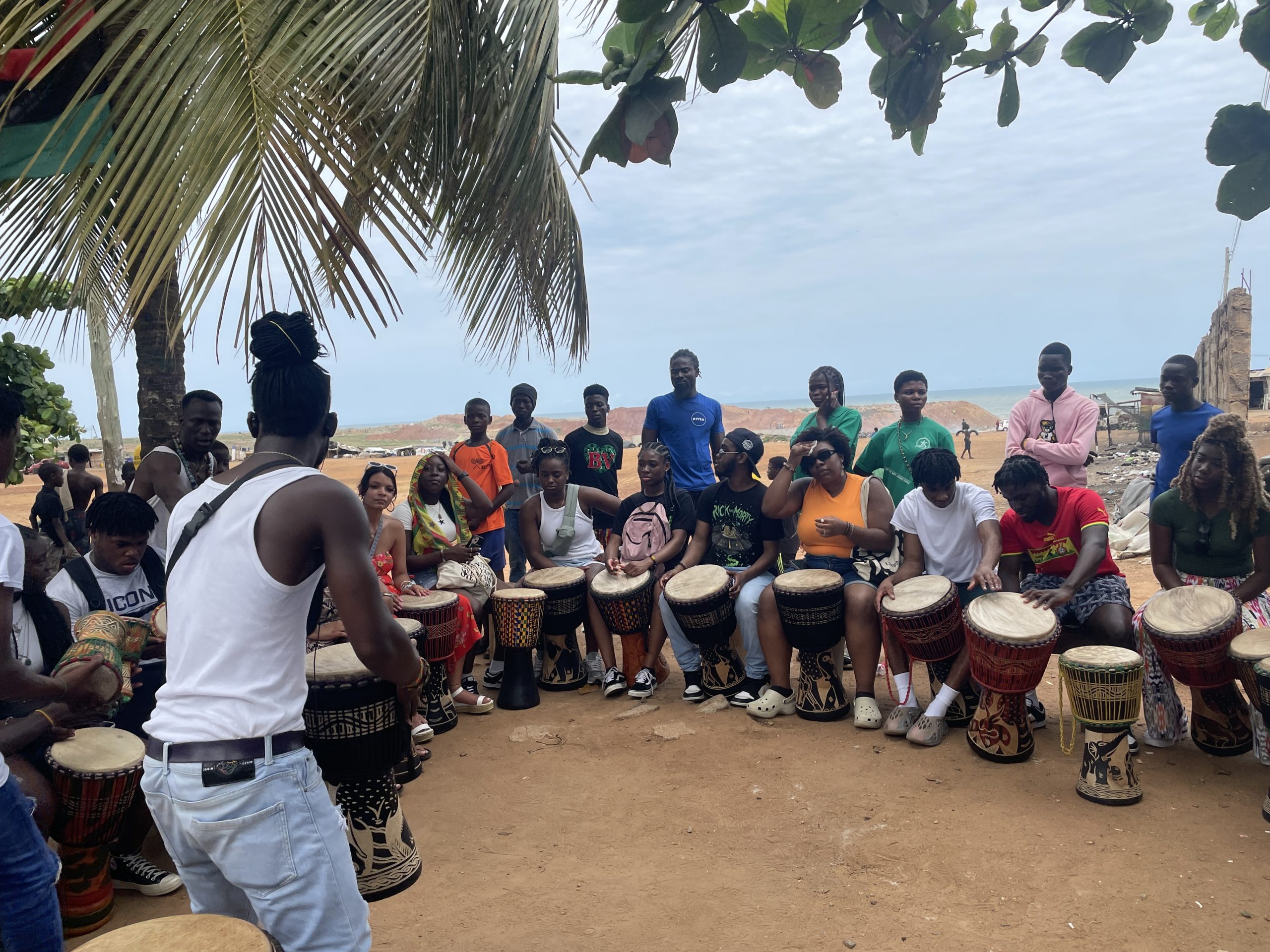 UConn Students in a drum circle at the Ghana Art Centre